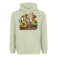 Matcha charolais cow with sunflowers Heavyweight Hoodie - LillyAllenDesigns