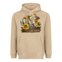Mushroom charolais cow with sunflowers Heavyweight Hoodie - LillyAllenDesigns