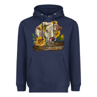 Navy charolais cow with sunflowers Heavyweight Hoodie - LillyAllenDesigns