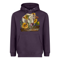 Plum charolais cow with sunflowers Heavyweight Hoodie - LillyAllenDesigns