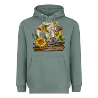 Sage charolais cow with sunflowers Heavyweight Hoodie - LillyAllenDesigns