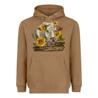 Toasted Coconut charolais cow with sunflowers Heavyweight Hoodie - LillyAllenDesigns