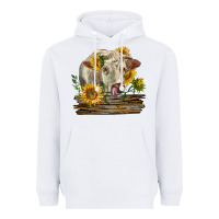 White charolais cow with sunflowers Heavyweight Hoodie - LillyAllenDesigns