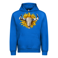 Cobalt cowhide bull skull and sunflower Urban Hoodie - BarkalooDesign
