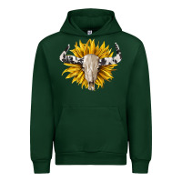 Forest Green cowhide bull skull and sunflower Urban Hoodie - BarkalooDesign