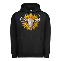 Pigment Black cowhide bull skull and sunflower Urban Hoodie - BarkalooDesign