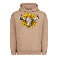 Pigment Burro cowhide bull skull and sunflower Urban Hoodie - BarkalooDesign