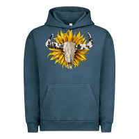Pigment Midnight Navy cowhide bull skull and sunflower Urban Hoodie - BarkalooDesign