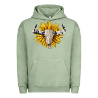Pigment Oil Green cowhide bull skull and sunflower Urban Hoodie - BarkalooDesign