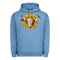 Pigment Pebble Blue cowhide bull skull and sunflower Urban Hoodie - BarkalooDesign