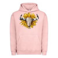 Pigment Salmon cowhide bull skull and sunflower Urban Hoodie - BarkalooDesign