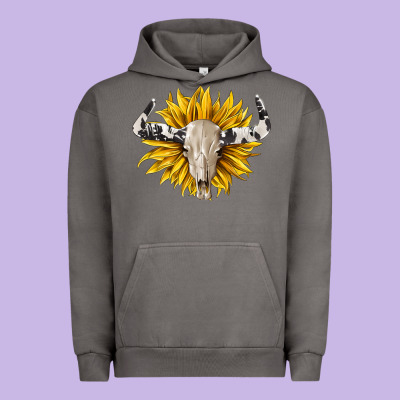 Cowhide Bull Skull And Sunflower Urban Hoodie Designed By Barkaloodesign