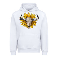 White cowhide bull skull and sunflower Urban Hoodie - BarkalooDesign