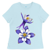 Baby Blue Colorado Rocky Mountain Columbine Flower Ladies Tee - RanaPortraitStore