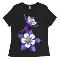 Black Colorado Rocky Mountain Columbine Flower Ladies Tee - RanaPortraitStore