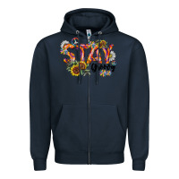 Navy Stay Groovy Zipper Hoodie - CowhideDigitalArt
