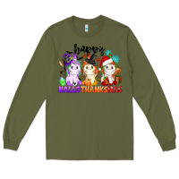 Army Green happy hallothanksmas unicorn Long Sleeve Tee - CowGirlArtShop