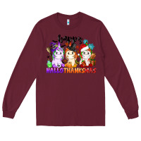 Burgundy happy hallothanksmas unicorn Long Sleeve Tee - CowGirlArtShop