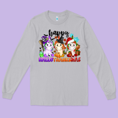 Happy Hallothanksmas Unicorn Long Sleeve Tee Designed By Cowgirlartshop