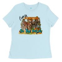 Baby Blue Fall Cutest Pumpkin In The Patch Deer Ladies Tee - LillyAllenDesigns