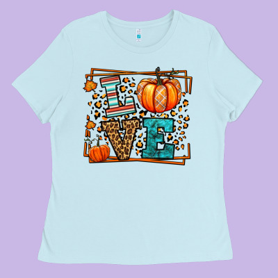 Fall Autumn Leopard Love Pumpkin Ladies Tee Designed By Lillyallendesigns