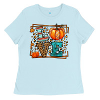 Baby Blue Fall Autumn Leopard Love Pumpkin Ladies Tee - LillyAllenDesigns