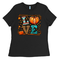 Black Fall Autumn Leopard Love Pumpkin Ladies Tee - LillyAllenDesigns