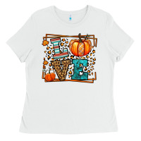 White Fall Autumn Leopard Love Pumpkin Ladies Tee - LillyAllenDesigns