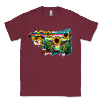 Burgundy Oklahoma Map Sunflower Cactus Serape Classic Tee - RanaPortraitStore