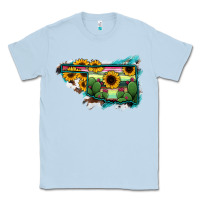 Dusty Blue Oklahoma Map Sunflower Cactus Serape Classic Tee - RanaPortraitStore