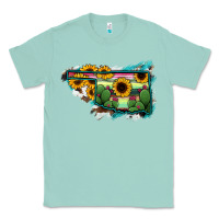 Seafoam Oklahoma Map Sunflower Cactus Serape Classic Tee - RanaPortraitStore
