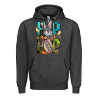 Charcoal Heather Western hip hop Bunny Easter Day Zipper Hoodie - LillyAllenDesigns