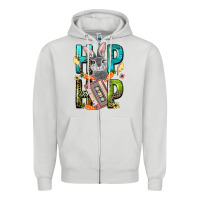 Dove Grey Western hip hop Bunny Easter Day Zipper Hoodie - LillyAllenDesigns