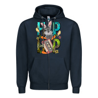 Navy Western hip hop Bunny Easter Day Zipper Hoodie - LillyAllenDesigns