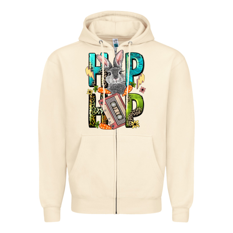 Western Hip Hop Bunny Easter Day Zipper Hoodie by LillyAllenDesigns | Teevron