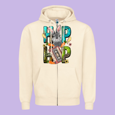 Western Hip Hop Bunny Easter Day Zipper Hoodie Designed By Lillyallendesigns