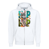 White Western hip hop Bunny Easter Day Zipper Hoodie - LillyAllenDesigns