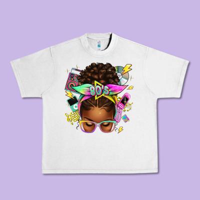 80's Babe Afro Messy Bun Urban Heavy Tee Designed By Texasbilliewilder