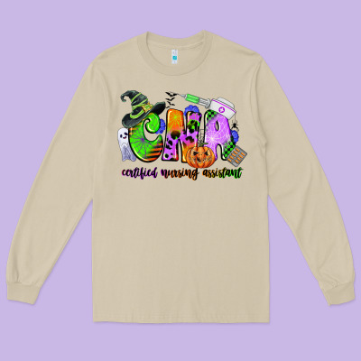 Cna Certified Nursing Assistant Halloween Long Sleeve Tee Designed By Cowgirlartshop