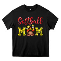 Black Softball Mom And Afro Messy Bun Mom Heavy Core Tee - BundleAndBundleShop