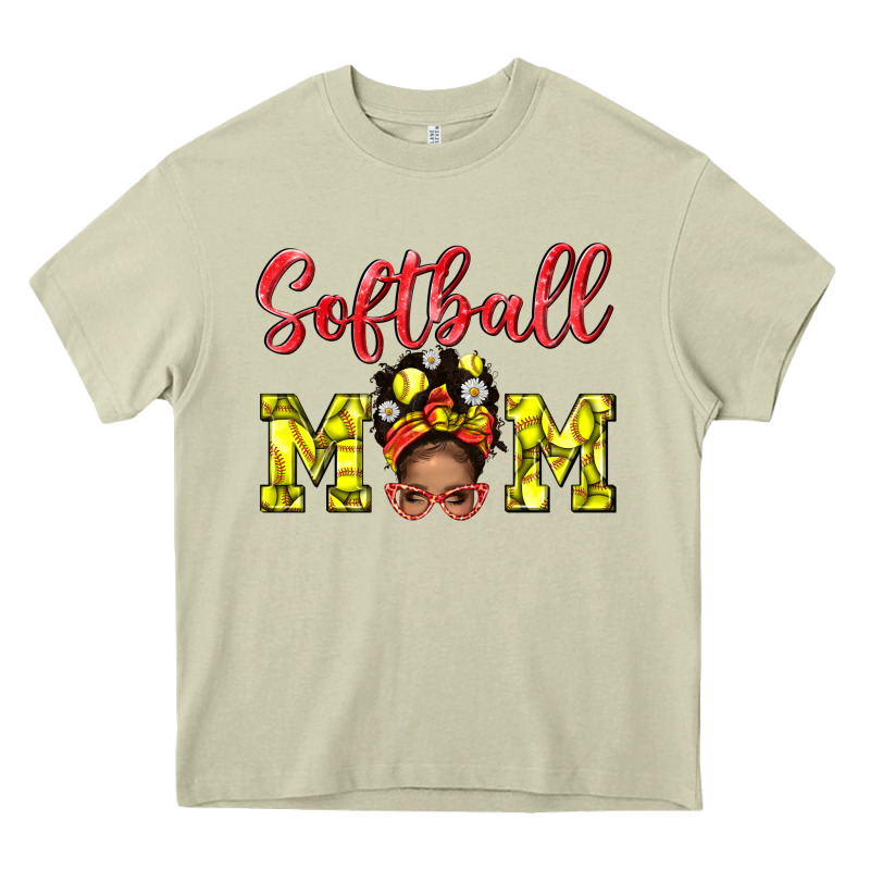 Softball Mom And Afro Messy Bun Mom Heavy Core Tee by BundleAndBundleShop | Teevron