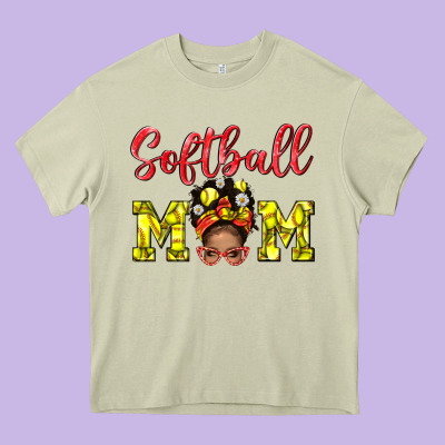 Softball Mom And Afro Messy Bun Mom Heavy Core Tee Designed By Bundleandbundleshop