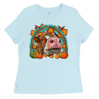 Baby Blue Fall Cow Rainbow Ladies Tee - LillyAllenDesigns