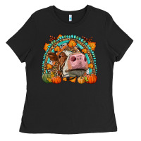 Black Fall Cow Rainbow Ladies Tee - LillyAllenDesigns
