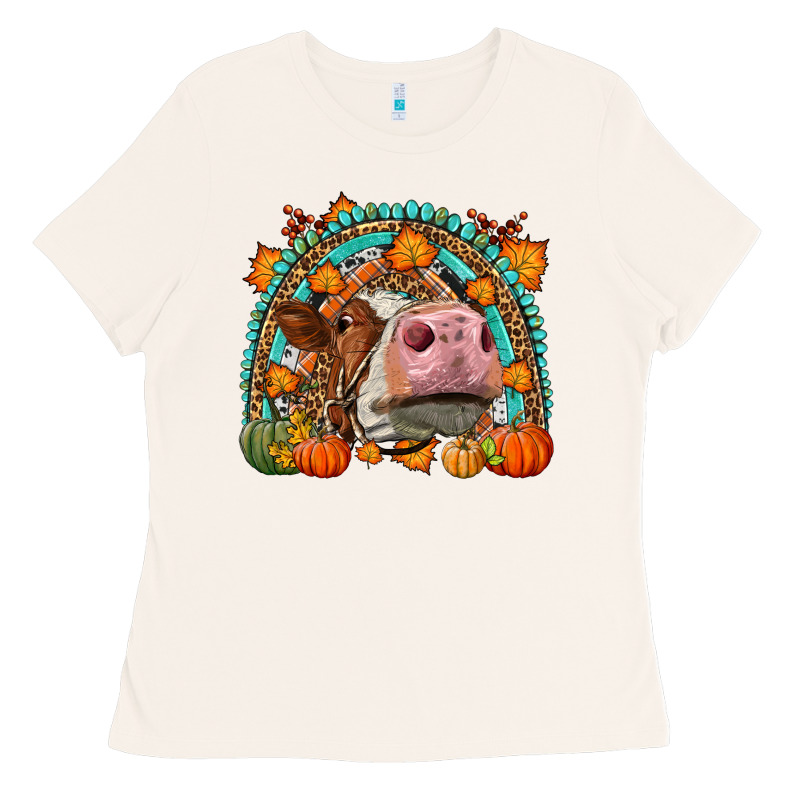 Fall Cow Rainbow Ladies Tee by LillyAllenDesigns | Teevron