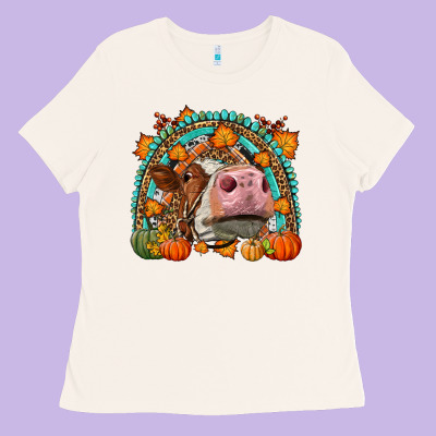 Fall Cow Rainbow Ladies Tee Designed By Lillyallendesigns
