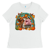 White Fall Cow Rainbow Ladies Tee - LillyAllenDesigns