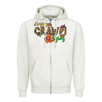 Oatmeal Heather Happy crawdi Gras Zipper Hoodie - LillyAllenDesigns