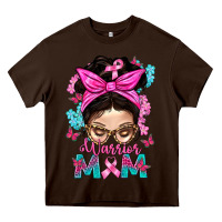 Chocolate Brown Warrior Mom Messy Bun With Flowers Heavy Core Tee - BundleAndBundleShop