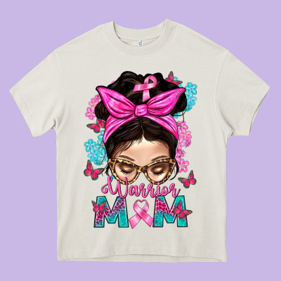 Warrior Mom Messy Bun With Flowers Heavy Core Tee Designed By Bundleandbundleshop